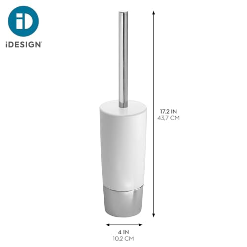 iDesign Compact Toilet Brush and Holder for Bathroom, White/Chrome | For Bathroom, Shower, Compact