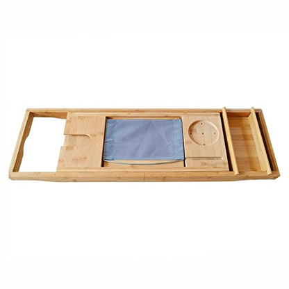 Bamboo Bathtub Tray, Expandable Bath Tray Multifunctional Drain Bath Shelf Caddy Tray Bathtub Storage Rack Bath Tub Tray Table for Candle Towel Book Wine Phone Shower