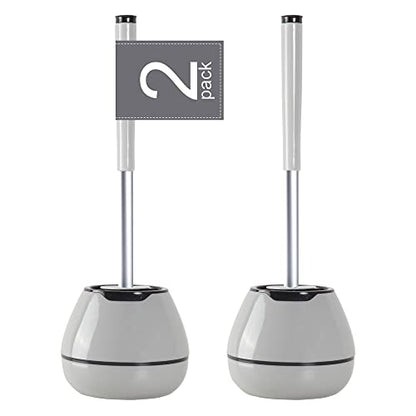BOOMJOY Toilet Brush and Holder Set 2 Pack, Silicone Toilet Bowl Cleaner Brush, Toilet Scrubber Brush with Tweezers for Bathroom Cleaning, RV Accessories, House Organization Must-Haves - Gray - color: Gray