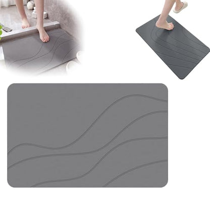 Matmend Bath Mat, Stone Bath Mat Diatomaceous Earth Quick Drying Non-Slip Shower Mats, Water Absorbing Rug Outside Shower, Diatomaceous Earth Stone Material (Grey) - color: Grey