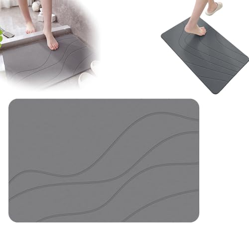 Matmend Bath Mat, Stone Bath Mat Diatomaceous Earth Quick Drying Non-Slip Shower Mats, Water Absorbing Rug Outside Shower, Diatomaceous Earth Stone Material (Grey) - color: Grey