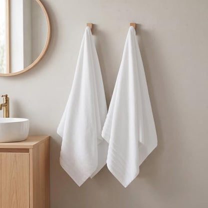 ecolook Soft Bath Towels 2 Pack, 100% Cotton Ultra Absorbent & Quick-Drying | Luxury Lightweight with Hanging Loop, White towels for Bathroom Shower Gym Travel - color: White