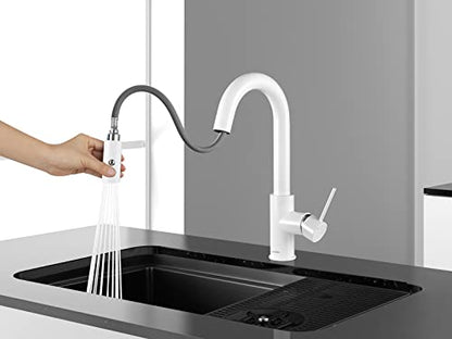 AS59W Shiny White Bar Faucet or Prep Sink Faucet with Pull Down Sprayer Single Handle - color: Shiny White, style: Classic