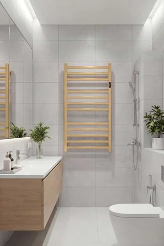Luxury Gold Towel Warmer Rack for Bathroom, Wall Mounted Electric Heated Towel Rack with Timer & Fahrenheit Temperature Control, 14 Bar Stainless Steel Towel Heater for Bathroom(Brushed Gold) - size: 14 bar