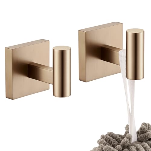 KOKOSIRI Robe Hooks for Bathrooms Towel Hook, Wall Mounted Coat Hooks Bathroom Hardware 2 Pack Champagne Bronze Stainless Steel B1013CPG-P2 - color: Champagne Bronze, size: 2 Pack