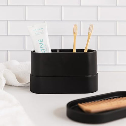 Yew Design Matte Black Bathroom Toothbrush Holder Cup - Round Large - color: Large Round Matte Black