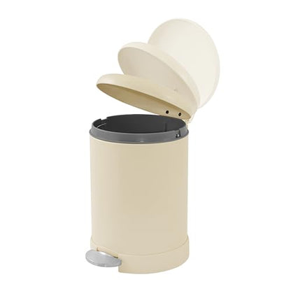 Glad Small Trash Can, 1.2 Gallon | Round Stainless Steel Garbage Bin with Soft Close Lid & Step Foot Pedal | Metal Waste Basket with Removable Inner Bucket, Almond - color: Almond