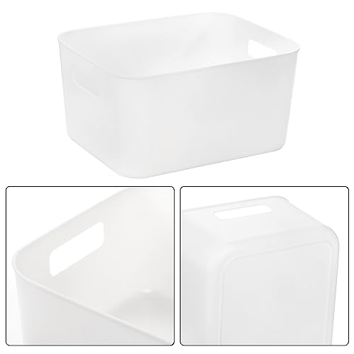 Peohud 5 Pack White Plastic Storage Bins, Pantry Organization and Storage Baskets with Handles, Open Plastic Storage Container for Home, Kitchen, Office, Shelves, Cabinet, Under Sink Organizer