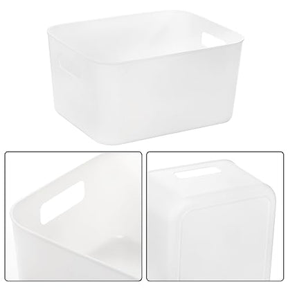 Peohud 5 Pack White Plastic Storage Bins, Pantry Organization and Storage Baskets with Handles, Open Plastic Storage Container for Home, Kitchen, Office, Shelves, Cabinet, Under Sink Organizer
