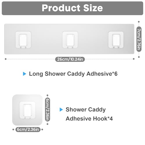 10 Pack Shower Caddy Adhesive Replacement, Waterproof Shower Shelf Adhesive Strips, Strong Adhesive Flat Hooks for Bathroom Storage Shelves and Kitchen Racks No Drilling, Clear - color: Transparent-10 Pack