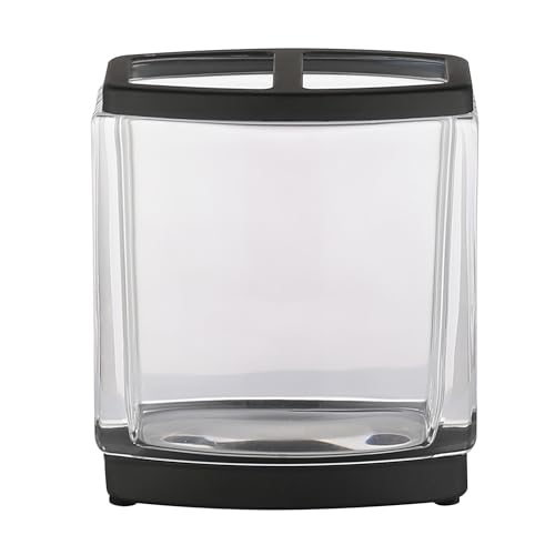 H Halston Heavy Weight Glass Toothbrush Holder, Organizer for Bathroom, Kitchen, Office, Home Storage - color: Black 4