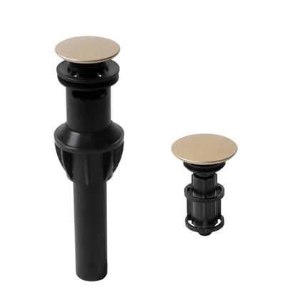 Bathroom Sink Drain with Overflow, Bathroom Sink Stopper for Vanity Vessel Sink,Universal Rapid Draining Plastic Pop-up Sink Drain with Anti-Clog Strainer, Brushed Gold - color: Brushed Gold