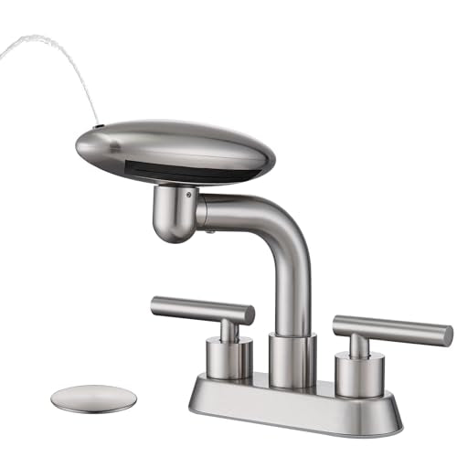 Bathroom Sink Faucet, 4-Inch Centerset,Brushed Nickel Bathroom Faucet | 4 Modes Waterfall Bathroom Faucet,2 Handle with 360° Swivel Spout,withPop Up Drain, 4inch Bathroom Faucet - color: brushed nickle
