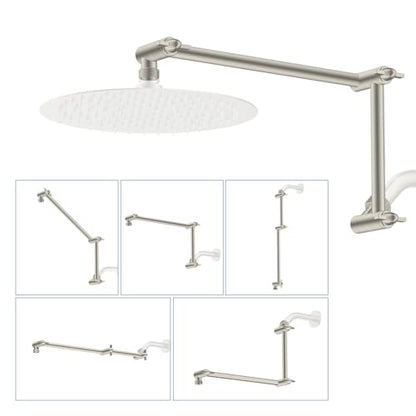 All-Metal 16" Shower Head Extension Arm, G1/2" Universal, Brushed Nickel | Flexible Brass Shower Head Extender Adjustable Height/Angle, Stainless Steel Rain Shower Pipe Height Extended with Lock Joint - color: Brushed Nickel, size: 16 Inch