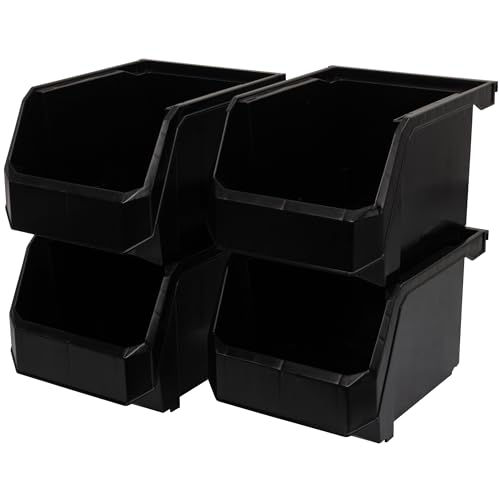 Medium-Tall Stackable Plastic Storage Bins, 4-Pack, Black | Open-Front Stackable Bins For Garage, Pantry, Closet & Office, 7"L X 11"W X 8"H, Nests When Empty, Durable Plastic, - color: Black, size: Medium-Tall, 4-Pack