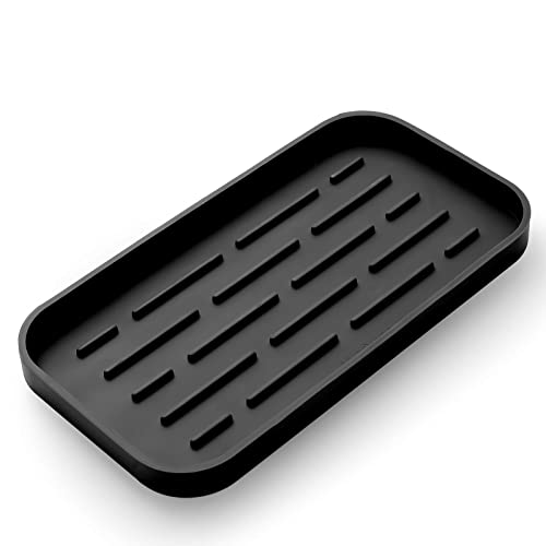 MicoYang Silicone Kitchen Sink Organizer Tray for Multiple Usage,Eco-Friendly Sponges Holder for Kitchen Bathroom Counter or Sink,Dish Soap Dispenser,Scrubber,Bottle,Cup (Black, 10"×5.3") - color: Black, size: 10" x 5.3" x 0.7"