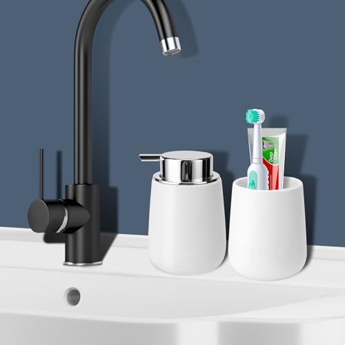 Soap Foaming Dispenser Ceramic with Easy-to-Press Pump Hand Foam Dispenser for Shampoo Bathroom Kitchen 12 oz 2pcs - color: Foam-silverwhite