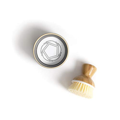 Full Circle Bubble Up Ceramic Soap Gray Ergonomic Bamboo Handle, Dish Brush + Dispenser, Grey/White