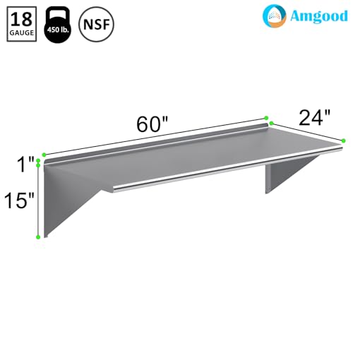 AmGood 24 in. x 60 in. Stainless Steel Wall Shelf | NSF | Metal Shelving | Garage, Laundry, Storage, Utility Room | Restaurant, Commercial Kitchen - size: 24 in. x 60 in.