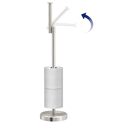 Gatco 1448SN Latitude II Freestanding Toilet Paper Holder with Storage, 22.25-Inch H, Holds 1–4 Reserve Rolls, Weighted Base, Satin Nickel - color: Satin Nickel
