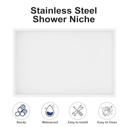 Achelous Stainless Steel Insert Shower Niche 18" X 12" NO Tile Needed, Bathroom Wall Niche Recessed Shower Shelf Organizer, Wall-Inserted Niche Recessed Shower Caddy, Matte White - color: Matte White, size: 18" X 12"