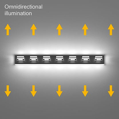 Ralbay 46inch Vanity Light Modern 7 Lights Black Bathroom Vanity Lighting Fixtures Over Long Mirror Acrylic Up and Down Matte Black Bathroom Wall Mounted Lights - color: Black, size: 7 Light