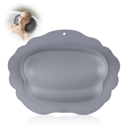 Silicone Bath Pillow for Tub Travel Inflatable Head Neck Support | Easy to Clean, Quick-Drying, No Machine Wash Needed, Non-Slip Suction Cups, Ergonomic, Gifts for Women, Gray - color: Gray
