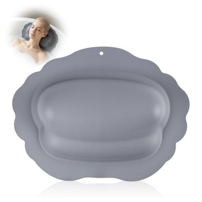 Silicone Bath Pillow for Tub Travel Inflatable Head Neck Support | Easy to Clean, Quick-Drying, No Machine Wash Needed, Non-Slip Suction Cups, Ergonomic, Gifts for Women, Gray - color: Gray