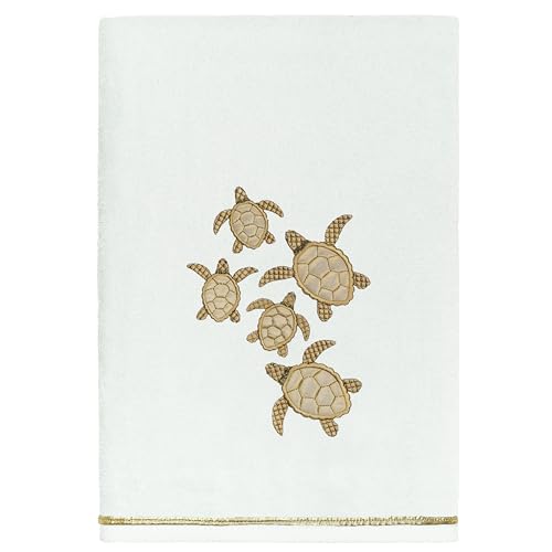 Jewel 4-Piece Premium Towel Set, Embroidered Turtles, Plush Turkish Cotton, Durable & Quick Dry, Elegant Beach Style, 2 Bath 2 Hand Towels, Aqua - color: Aqua, size: 2 Pcs Bath 2 Pcs Hand Towel