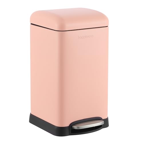 happimess Betty Retro Mini 3.2 Gal Step Trash Can, Flamingo Pink | Soft-Close Lid, Removable Liner, Iron, Hands-Free Pedal, Satin Finish, Non-Skid Base, Built-In Damper, Modern, Minimalistic - color: Flamingo Pink