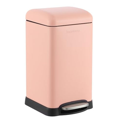 happimess Betty Retro Mini 3.2 Gal Step Trash Can, Flamingo Pink | Soft-Close Lid, Removable Liner, Iron, Hands-Free Pedal, Satin Finish, Non-Skid Base, Built-In Damper, Modern, Minimalistic - color: Flamingo Pink