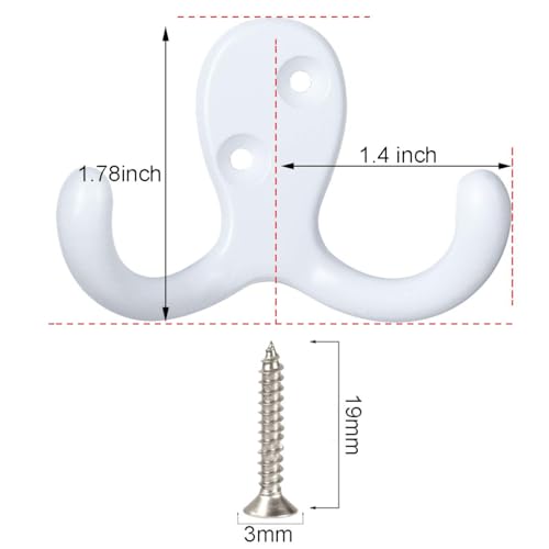 IBosins 28 Pack White Double Prong Coat Hooks Wall Mounted with 56 Screws | Heavy Duty Retro Double Utility Hooks for Coat, Scarf, Bag, Towel, Key, Cap, Cup, Hat - color: 28 Pcs White