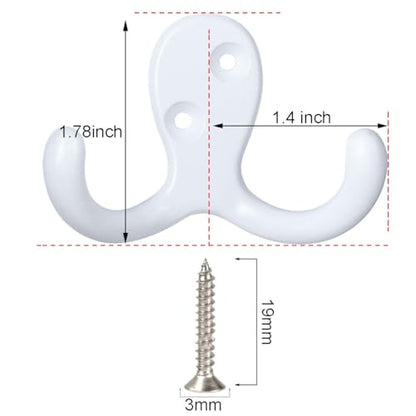 IBosins 28 Pack White Double Prong Coat Hooks Wall Mounted with 56 Screws | Heavy Duty Retro Double Utility Hooks for Coat, Scarf, Bag, Towel, Key, Cap, Cup, Hat - color: 28 Pcs White