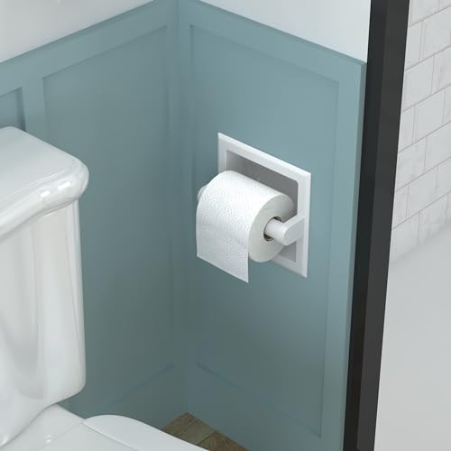 FORIOUS Recessed Toilet Paper Holder for Mega Rolls, White | Stainless Steel Tissue Roll Holder Wall Mount for Bathroom Space-Saving Design, in Wall Toilet Paper Dispenser Insert - color: White
