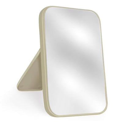 8-Inch Table Desk Vanity Makeup Mirror, Simple Portable Travel Mirror with Stand, Standing and Wall Hanging Dual-use, Beige - color: Beige