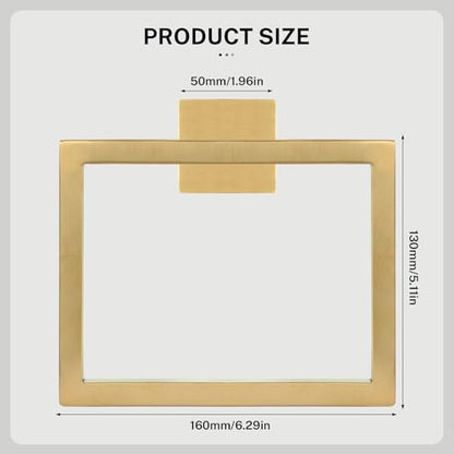 Brushed Gold Towel Ring,Square Hand Towel Holder,Towel Hanger, Bathroom Hardware Accessories,Stainless Steel Wall-Mounted Towel Rack - color: Brushed Gold, size: 1 Pc