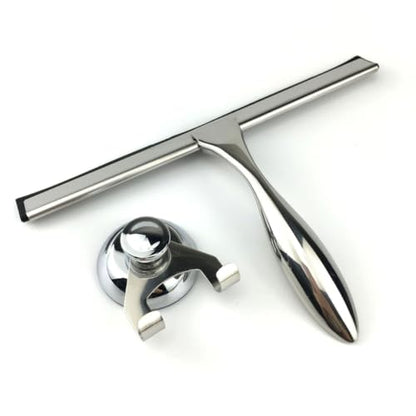 Holibanna 3pcs Stainless Steel Shower Squeegee for Glass and Tile with Suction Cup and Hooks Holder, Heat and Cold Resistant Bathroom Window Wiper for Shower Doors
