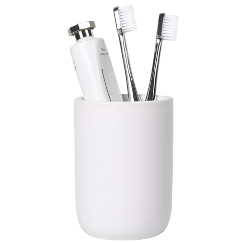 BosilunLife Ceramic Toothbrush Holder - 12Oz Bathroom Toothbrush Holder White Tooth Brush Holders Tumbler Cups Reusable Toothbrush Mouthwash Cup Small Toothbrush and Toothpaste Holder - color: White-cyl, size: cylinder