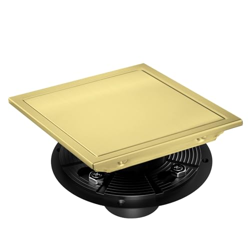 Gold Shower Floor Drain 6 inch with Flange, Square Shower Drain with 2 in 1 Tile-Insert Cover, SUS 304 Stainless Steel, Brushed Gold - color: Brushed Gold, size: Ultra flat surface