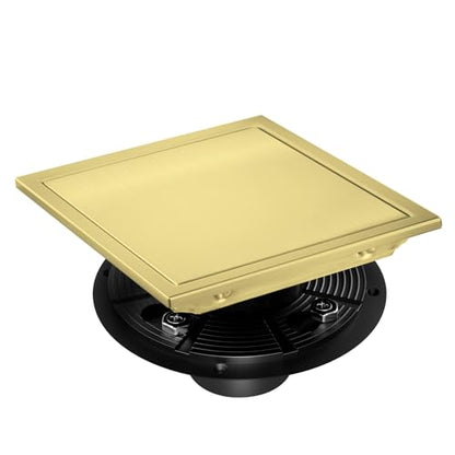Gold Shower Floor Drain 6 inch with Flange, Square Shower Drain with 2 in 1 Tile-Insert Cover, SUS 304 Stainless Steel, Brushed Gold - color: Brushed Gold, size: Ultra flat surface
