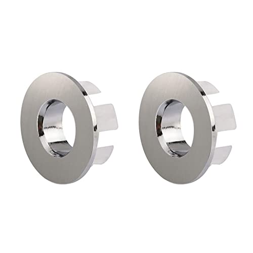 Brushed Nickel Sink Basin Trim Overflow Cover Brass Insert in Hole | Round Caps Pack of 2 by Homevacious - color: Brushed Nickel-2pack