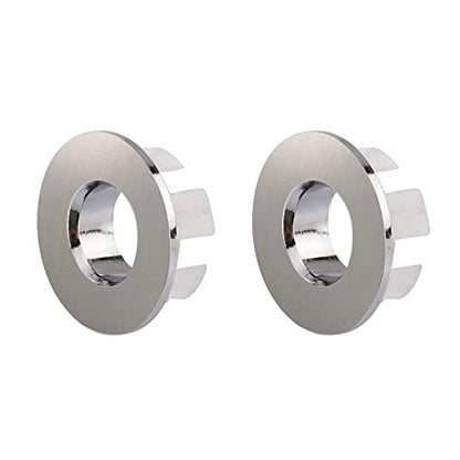 Brushed Nickel Sink Basin Trim Overflow Cover Brass Insert in Hole | Round Caps Pack of 2 by Homevacious - color: Brushed Nickel-2pack