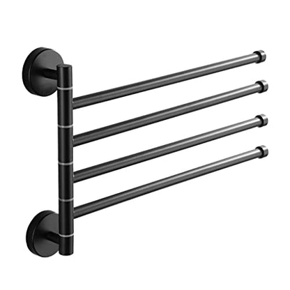ZHOUXIAO 304 Stainless Steel Swing Out Towel Bar Holder/Black Swivel Towel Rack for Bathroom or Kitchen, Towel Bar Folding Arm Swivel Hanger Bathroom Storage Wall Mounted black-4Bars
