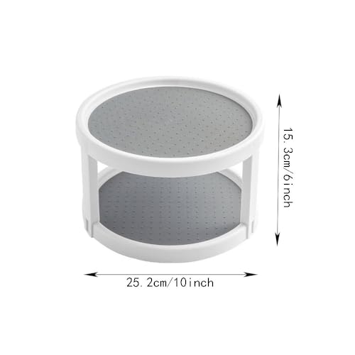 2 Tier Non Skid Spice Rack Turntable, 10 Inch Spinning Organizer, Non Skid Lazy Susan Turntable, 360° Rotating Seasoning Organizer for Kitchen, Pantry Cabinet, Refrigerator, Bathroom, Gray & White
