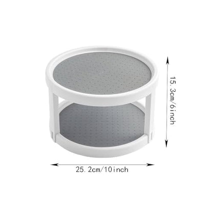 2 Tier Non Skid Spice Rack Turntable, 10 Inch Spinning Organizer, Non Skid Lazy Susan Turntable, 360° Rotating Seasoning Organizer for Kitchen, Pantry Cabinet, Refrigerator, Bathroom, Gray & White