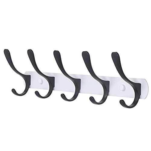 SKOLOO Modern Metal Wall Coat Rack with 5 Hooks - Sturdy Wall Hook Rack for Hanging Coat, Jacket, Clothes, Hat, Black on White - color: Black on White