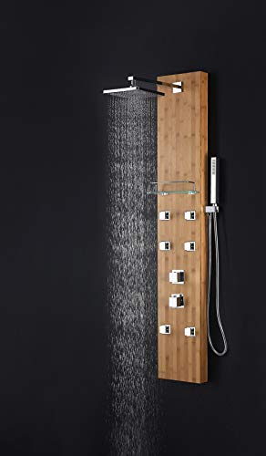 ANZZI Crane 60" Body Massage 6 Jetted Shower Panel System With Heavy Rain | Powerful Jets Equipped With Six Acu Stream Jets Delivering, Acu Stream Invigorating Massaging Water, Built To Last - color: Bamboo, style: 6 Jets