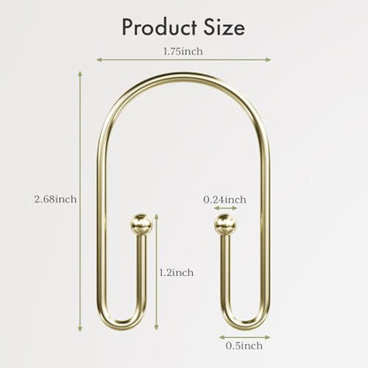AmazerBath Shower Curtain Hooks, Gold Shower Curtain Hooks Rust Proof, Non-Slip Simple Double Hook Shower Curtain Hooks for Shower Curtain, Sturdy Shower Curtain Rings, 12Pcs - color: Gold, style: Minimalist