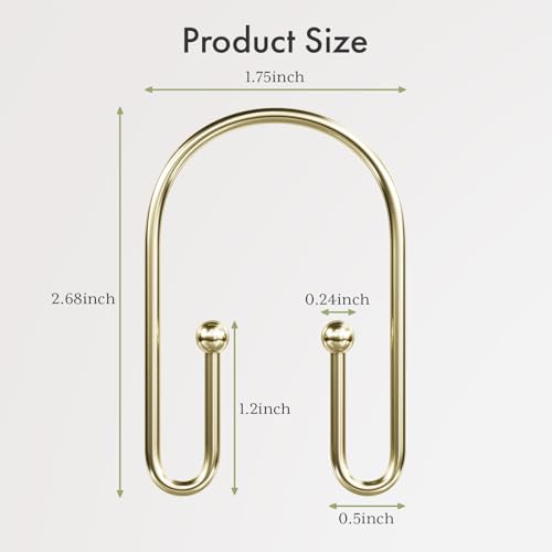 AmazerBath Shower Curtain Hooks, Gold Shower Curtain Hooks Rust Proof, Non-Slip Simple Double Hook Shower Curtain Hooks for Shower Curtain, Sturdy Shower Curtain Rings, 12Pcs - color: Gold, style: Minimalist