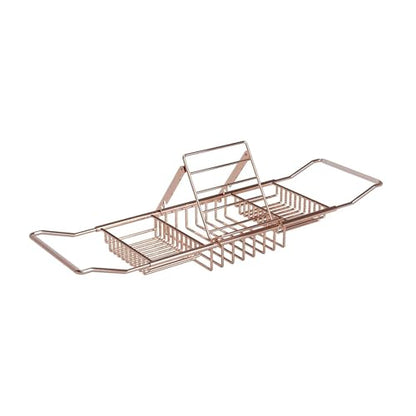 Bathtub Caddy Tray for Tub, Expandable Stainless Steel Bath Tray with Book Holder, Over Tub Organizer Rack for Tablet, Soap, Towel, Spa Bath Accessories(Rose Gold)